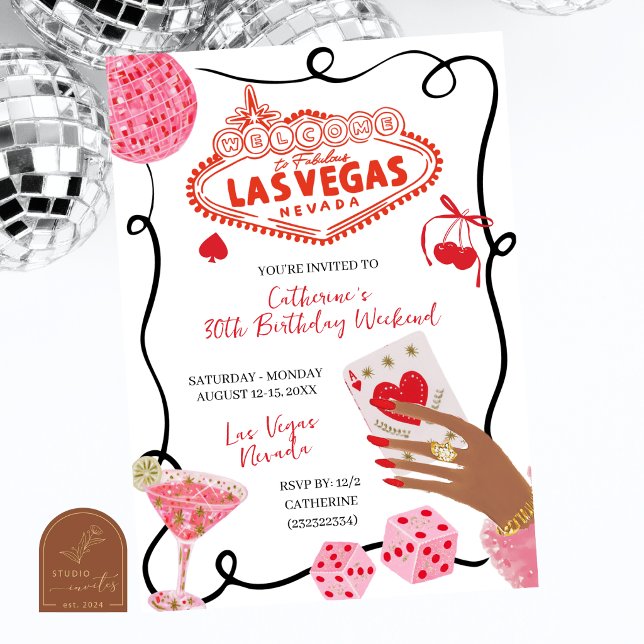 Invitación Hand Drawn Illustration Las Vegas Birthday Weekend (Subido por el creador)