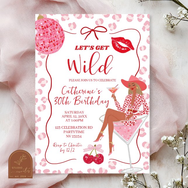 Invitación Hand Drawn Illustration Red Pink Let's Get Wild Bi (Subido por el creador)