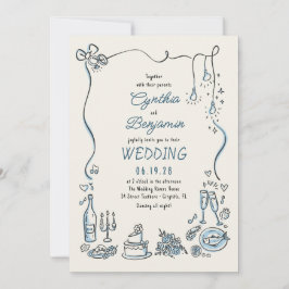 Invitación Hand Drawn Illustrations Doodles Whimsical Wedding