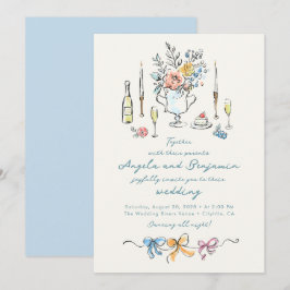 Invitación Hand Drawn Illustrations Whimsical French Wedding