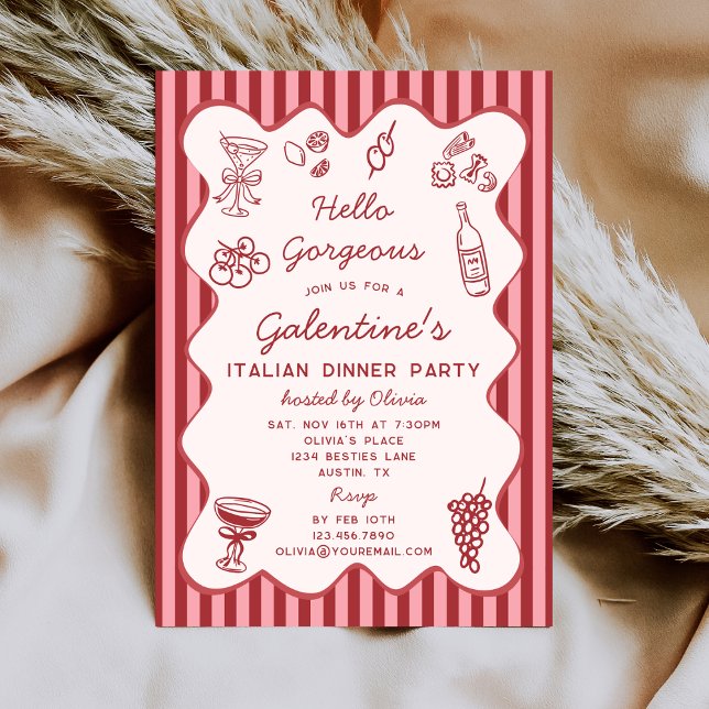 Invitación Hand Drawn Italian Pasta Dinner Galentines Party (Subido por el creador)