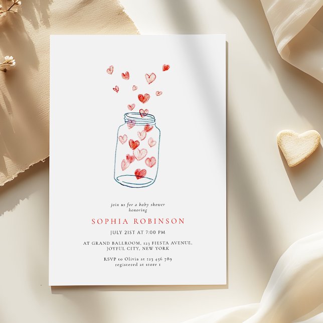 Invitación Hand Drawn Jar with Hearts Minimalist Baby Shower (Subido por el creador)