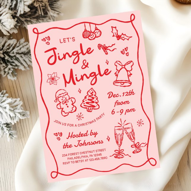 Invitación Hand Drawn Jingle and Mingle Christmas Party (Subido por el creador)