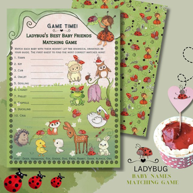 Invitación Hand-Drawn Ladybug & Friends Baby Animal Matching  (Hand-Drawn Ladybug & Friends Baby Animal Matching Invitation)