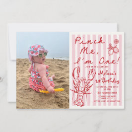 Invitación Hand Drawn Lobster 1st Birthday Photo Invitation