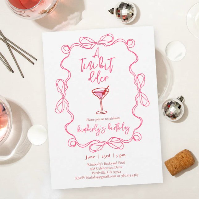 Invitación Hand drawn Martini A Tiny Bit Older Birthday Party (Subido por el creador)