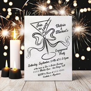 Invitación Hand Drawn Martini Bow Funky Engagement Party