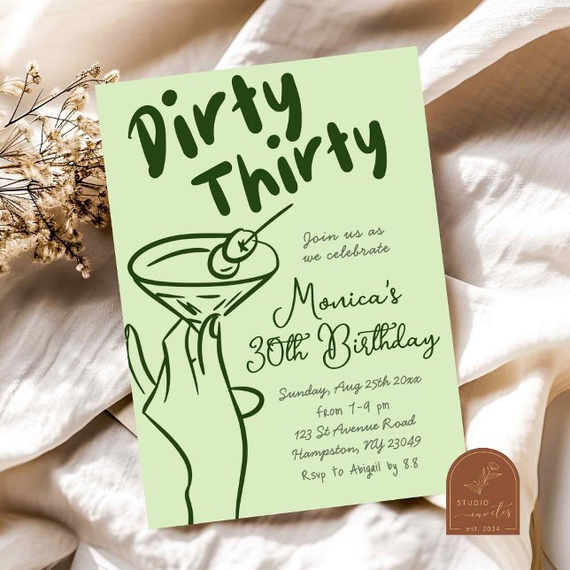 Invitación Hand Drawn Martini Dirty Thirty Adults Birthday (Subido por el creador)