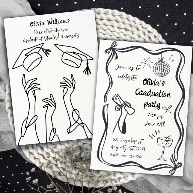 Invitación Hand Drawn Minimalist Black White Graduation Party (Subido por el creador)