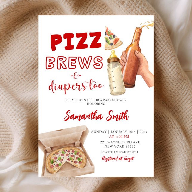 Invitación Hand Drawn Minimalist Pizza Brews and Diapers (Subido por el creador)