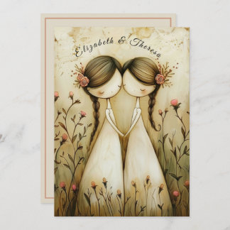 Invitación Hand Drawn Pencil Illustration Two Brides Wedding