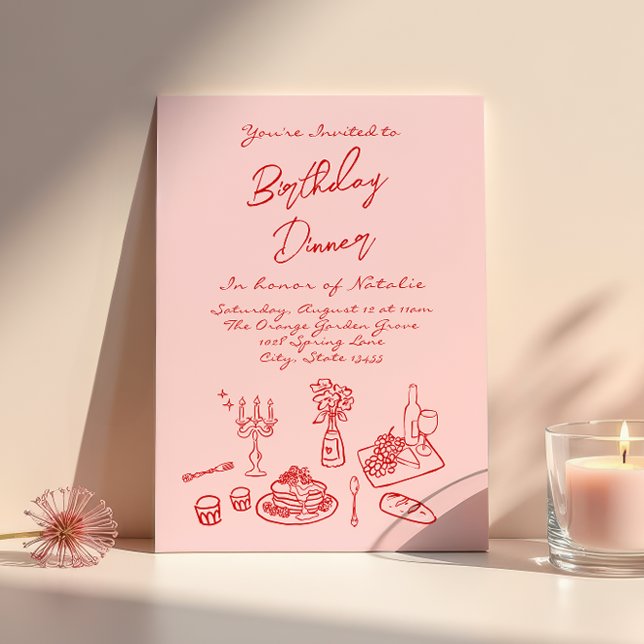 Invitación Hand Drawn Pink coquette Fun Birthday Cena Fiesta (Subido por el creador)
