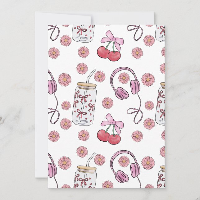 Invitación Hand-drawn Pink Girly Elements Seamless Pattern (Anverso)