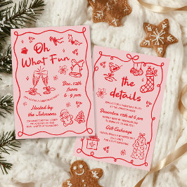 Invitación Hand Drawn Pink Red Modern Christmas Party