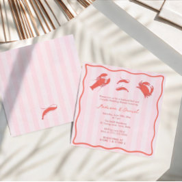 Invitación Hand-Drawn Pink Red Seafood Boil Couples Shower