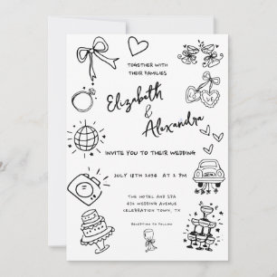 Invitación Hand Drawn Quirky Boda francés
