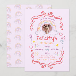 Invitación Hand Drawn Rainbow Whimsical Birthday Photo