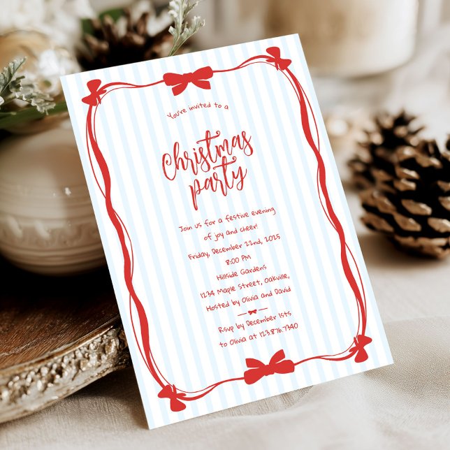Invitación Hand Drawn Red Striped Whimsical Christmas Party (Subido por el creador)
