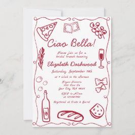 Invitación Hand Drawn Retro Red Italian Casual Bridal Brunch