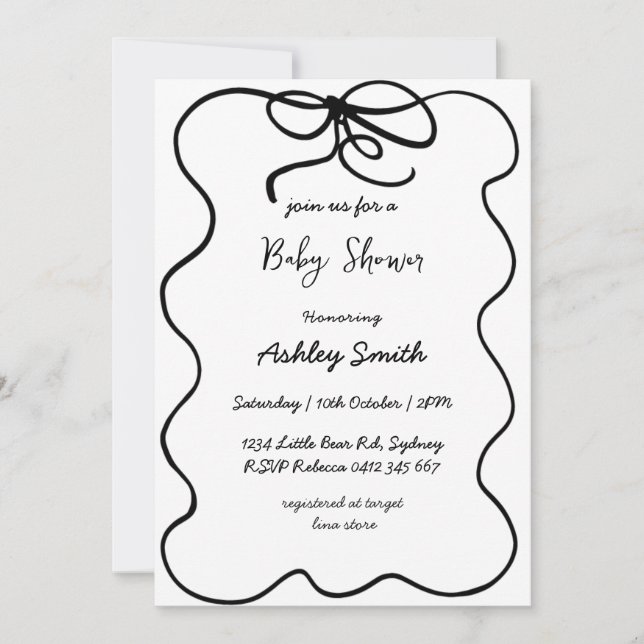 Invitación hand drawn ribbon baby shower. (Anverso)