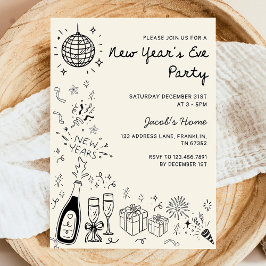 Invitación  Hand Drawn scribble Cheers New Years Eve Party