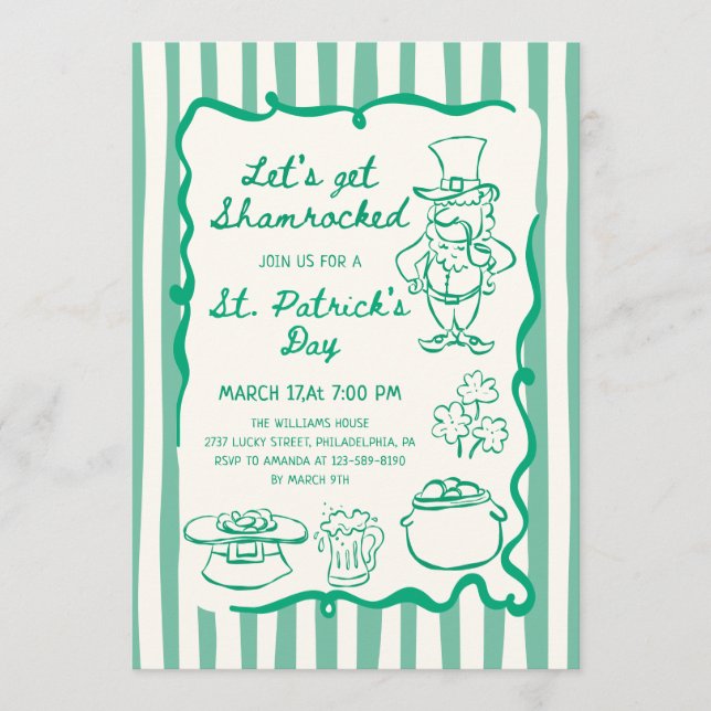 Invitación Hand Drawn Scribble Doodles Green St Patrick's Day (Anverso)