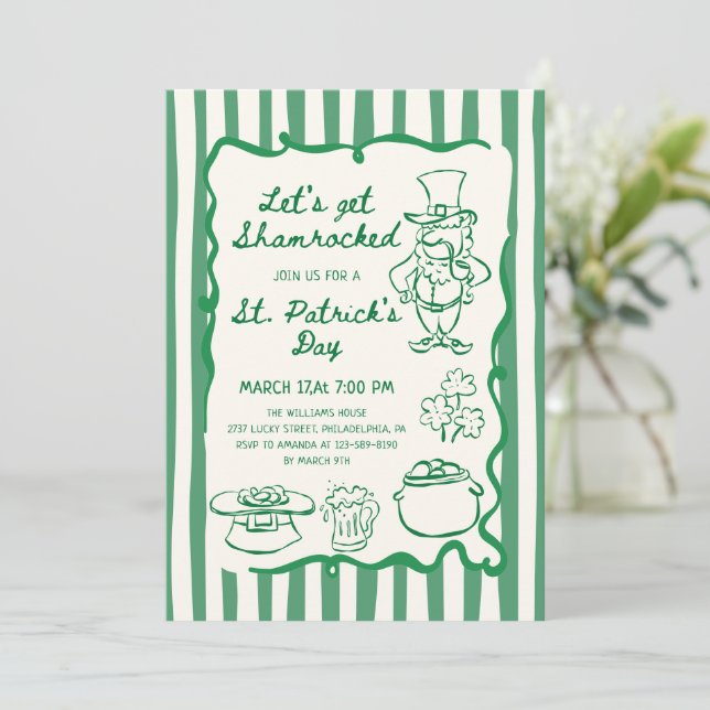 Invitación Hand Drawn Scribble Doodles Green St Patrick's Day (Anverso de pie)