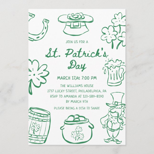 Invitación Hand Drawn Scribble Doodles St Patrick's Day Invit (Anverso)
