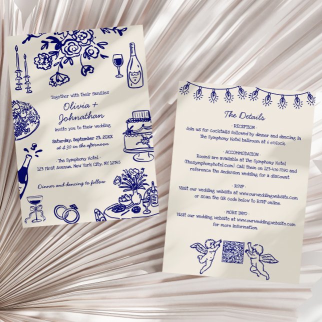Invitación Hand Drawn Scribbles/Doodles All-In-One Wedding (Subido por el creador)