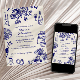 Invitación Hand Drawn Scribbles/Doodles Wedding Invitation