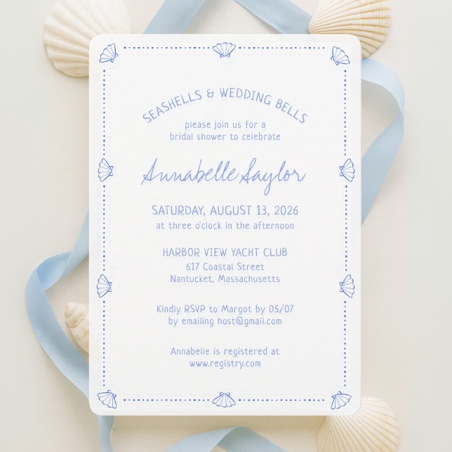 Invitación Hand Drawn Seashells & Wedding Bells Bridal Shower (Subido por el creador)