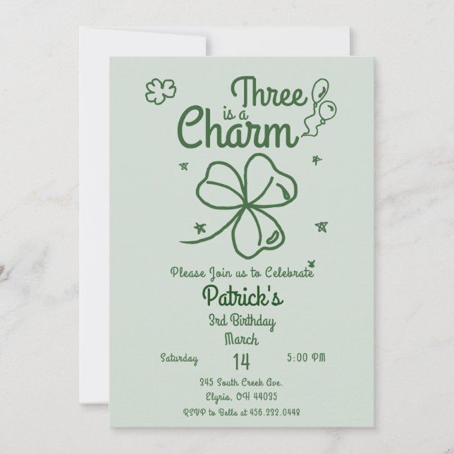 Invitación Hand Drawn Shamrock Any Age Birthday (Anverso)