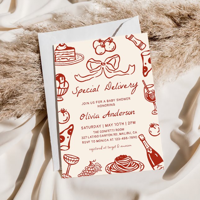 Invitación Hand Drawn Special Delivery Pizza Baby Shower (Subido por el creador)