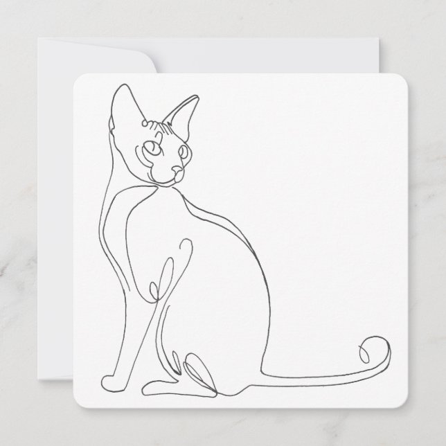 Invitación Hand Drawn Sphynx Cat Minimalist Design (Anverso)