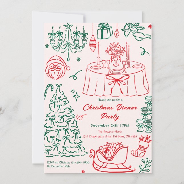 Invitación Hand Drawn Squiggle Doodles Christmas Party Invita (Anverso)