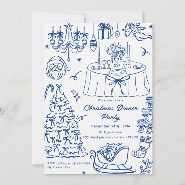Invitación Hand Drawn Squiggle Doodles Christmas Party Invita (Anverso)