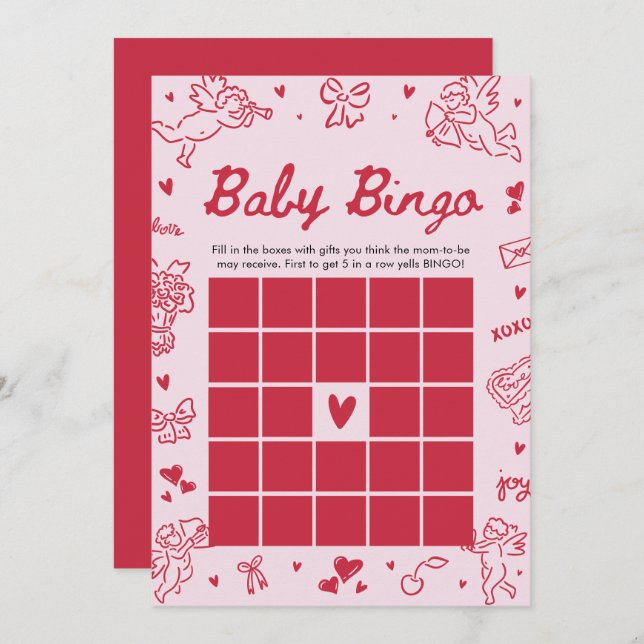 Invitación Hand Drawn Valentine Baby Bingo Baby Shower Game (Anverso / Reverso)