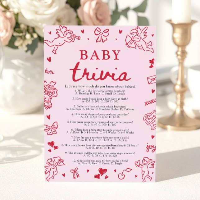 Invitación Hand Drawn Valentine Baby Shower Baby Trivia Game (Hand Drawn Valentine Baby Shower Baby Trivia Game)