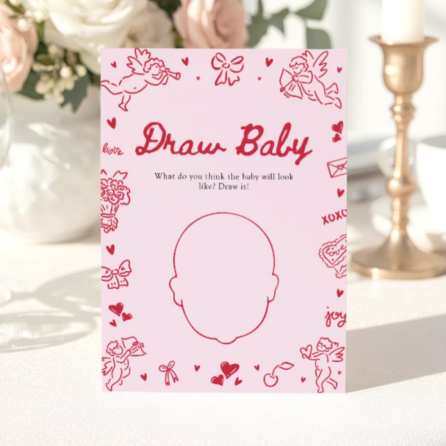 Invitación Hand Drawn Valentine Baby Shower Draw Baby Game (Hand Drawn Valentine Baby Shower Draw Baby Game )