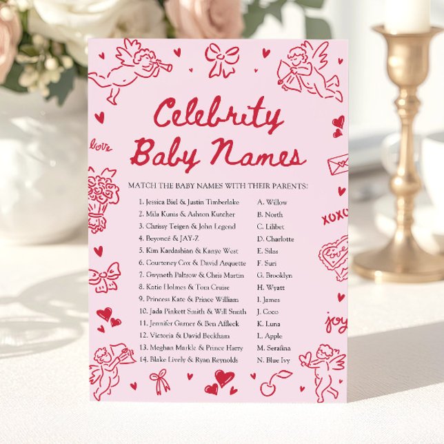 Invitación Hand Drawn Valentine Celebrity Baby Name Game (Hand Drawn Valentine Celebrity Baby Name Game)