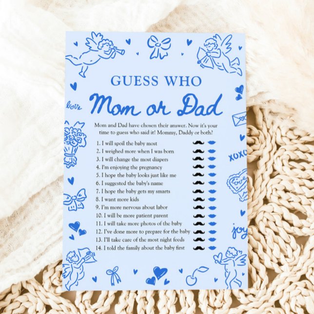 Invitación Hand Drawn Valentine Guess Who Mom or Dad Game (Hand Drawn Baby Shower Guess The Sweet Mess Game)