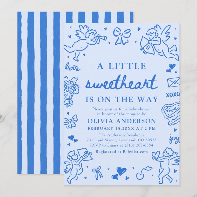 Invitación Hand Drawn Valentine Little Sweetheart Baby Shower (Anverso / Reverso)