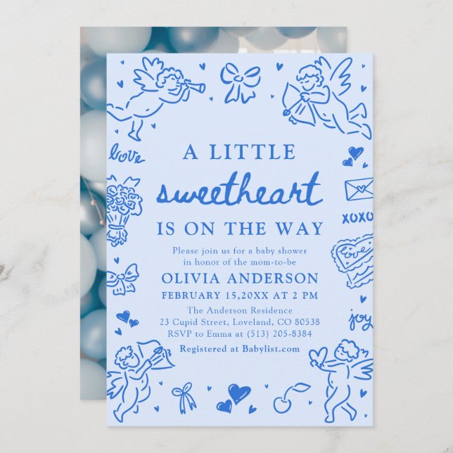 Invitación Hand Drawn Valentine Little Sweetheart Baby Shower (Anverso / Reverso)