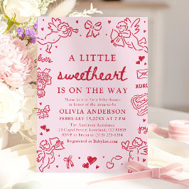 Invitación Hand Drawn Valentine Little Sweetheart Baby Shower