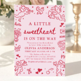 Invitación Hand Drawn Valentine Little Sweetheart Baby Shower