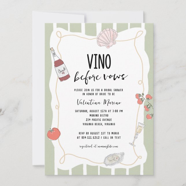 Invitación Hand Drawn Vino Before Vows Bridal Shower  (Anverso)