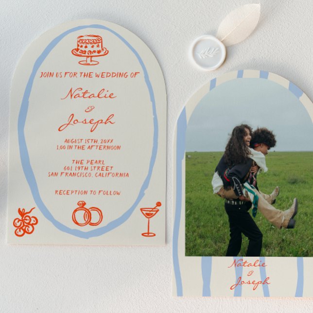 Invitación Hand Drawn Whimsical Arched Unique Photo Wedding (Subido por el creador)