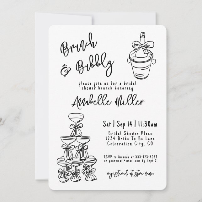 Invitación Hand Drawn Whimsical Bridal Shower (Anverso)