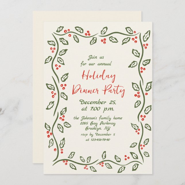 Invitación Hand Drawn Whimsical Christmas Holiday Dinner Invi (Anverso / Reverso)