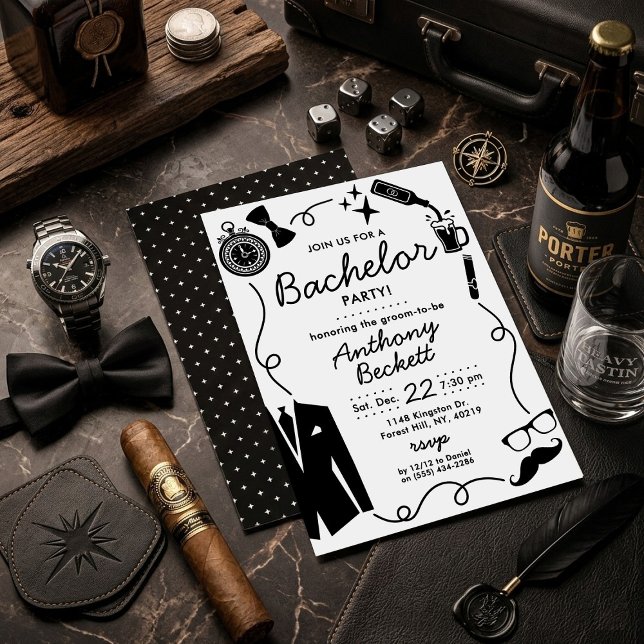 Invitación Hand Drawn Whimsical Doodles Bachelor Party (Subido por el creador)